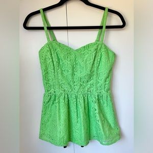 Lilly Pulitzer Green Gardenia Floral Lace Peplum Top Blouse (Size 0)
